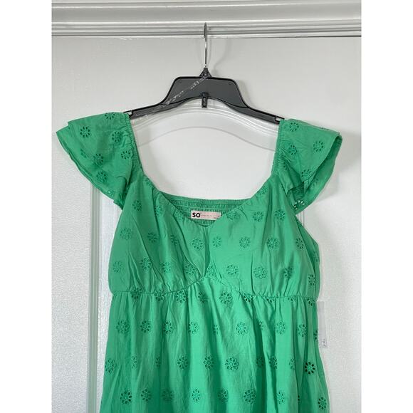 NWT SO Dress Boho Cottagecore Peasant Floral Eyelet Tiered Pockets Size Large - Picture 4 of 7